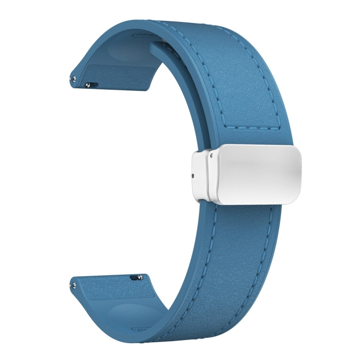 20mm Magnetic Silver Buckle Silicone Leather Watch Band(Blue) - free shipping - PMC TechLife - Order now!