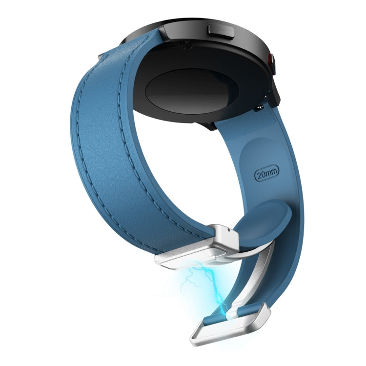 20mm Magnetic Silver Buckle Silicone Leather Watch Band(Blue) - free shipping - PMC TechLife - Order now!