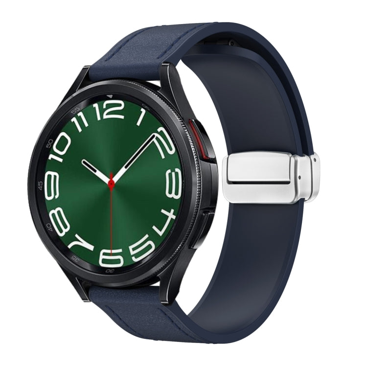 20mm Magnetic Silver Buckle Silicone Leather Watch Band(Midnight Blue) - free shipping - PMC TechLife - Order now!