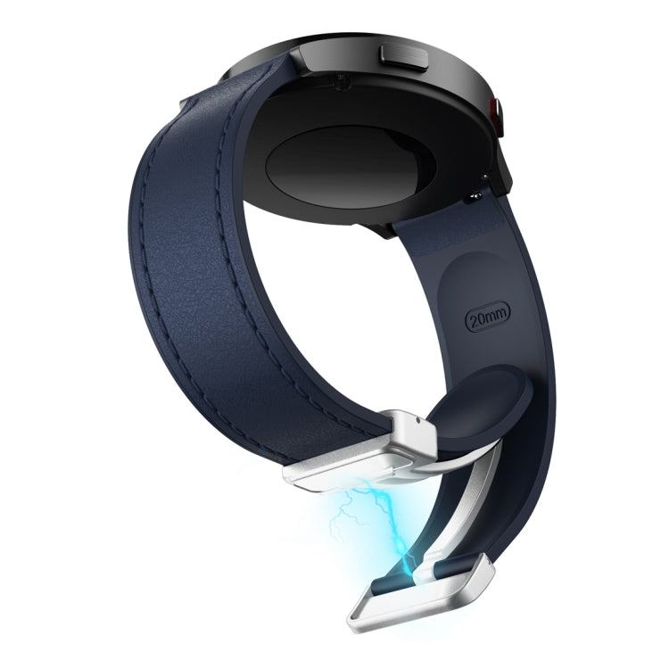20mm Magnetic Silver Buckle Silicone Leather Watch Band(Midnight Blue) - free shipping - PMC TechLife - Order now!