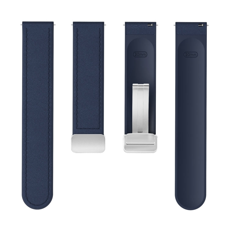 20mm Magnetic Silver Buckle Silicone Leather Watch Band(Midnight Blue) - free shipping - PMC TechLife - Order now!