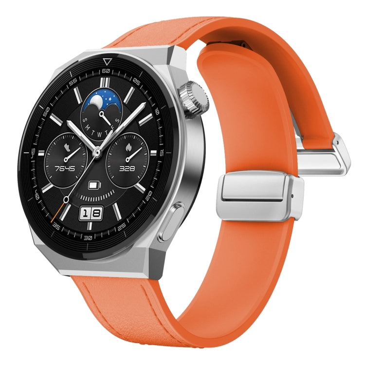 22mm Magnetic Silver Buckle Silicone Leather Watch Band(Orange) - free shipping - PMC TechLife - Order now!