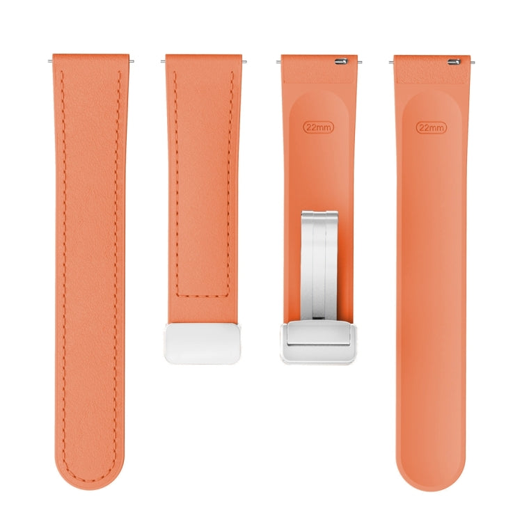 22mm Magnetic Silver Buckle Silicone Leather Watch Band(Orange) - free shipping - PMC TechLife - Order now!