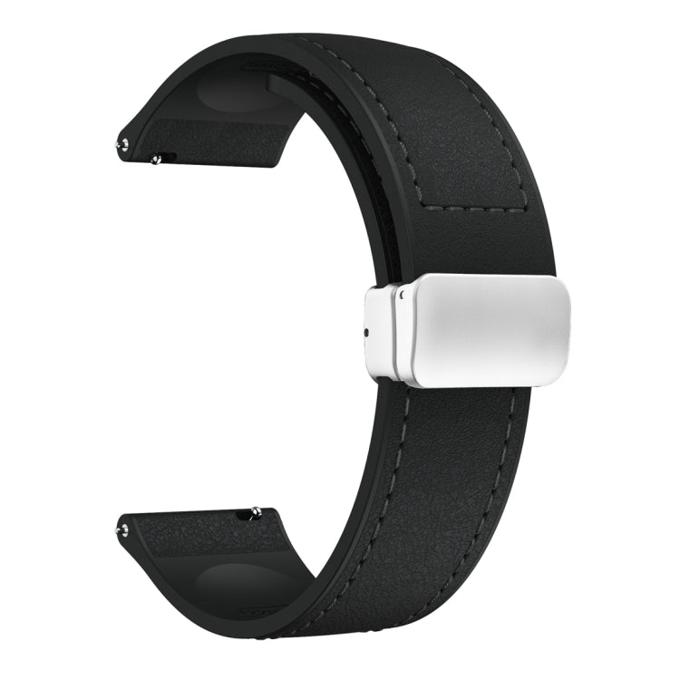 22mm Magnetic Silver Buckle Silicone Leather Watch Band(Black) - free shipping - PMC TechLife - Order now!