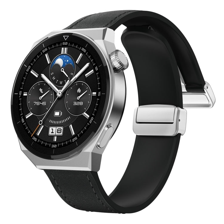 22mm Magnetic Silver Buckle Silicone Leather Watch Band(Black) - free shipping - PMC TechLife - Order now!