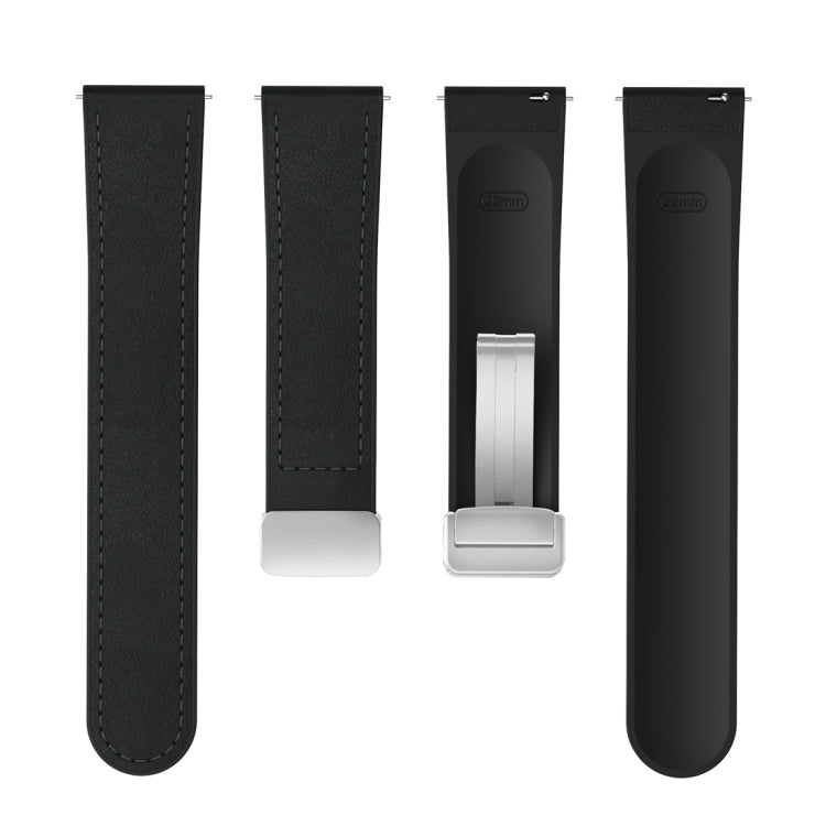 22mm Magnetic Silver Buckle Silicone Leather Watch Band(Black) - free shipping - PMC TechLife - Order now!