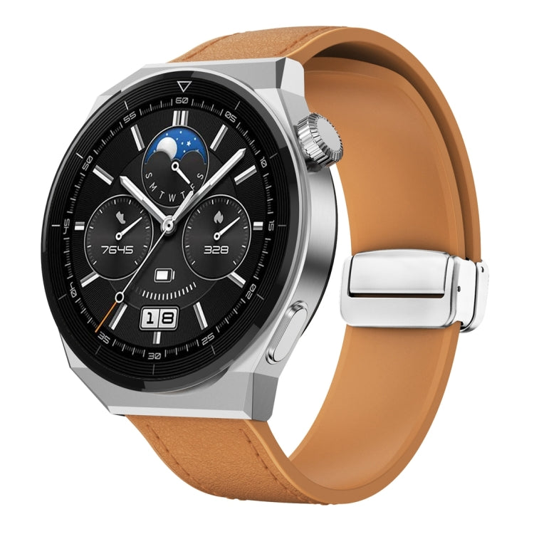 22mm Magnetic Silver Buckle Silicone Leather Watch Band(Light Brown) - free shipping - PMC TechLife - Order now!