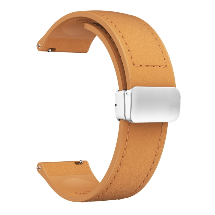 22mm Magnetic Silver Buckle Silicone Leather Watch Band(Light Brown) - free shipping - PMC TechLife - Order now!
