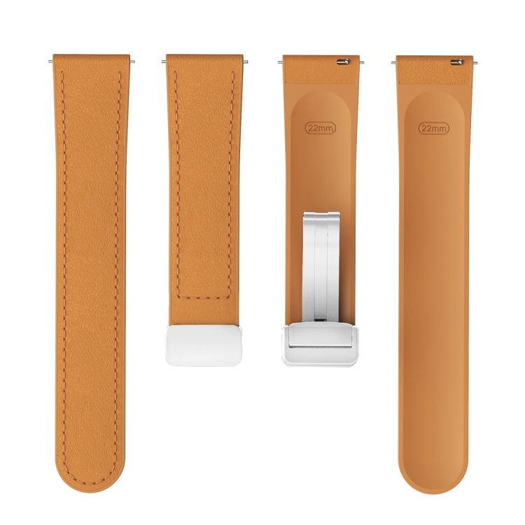 22mm Magnetic Silver Buckle Silicone Leather Watch Band(Light Brown) - free shipping - PMC TechLife - Order now!