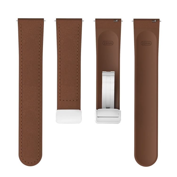 22mm Magnetic Silver Buckle Silicone Leather Watch Band(Dark Brown) - free shipping - PMC TechLife - Order now!