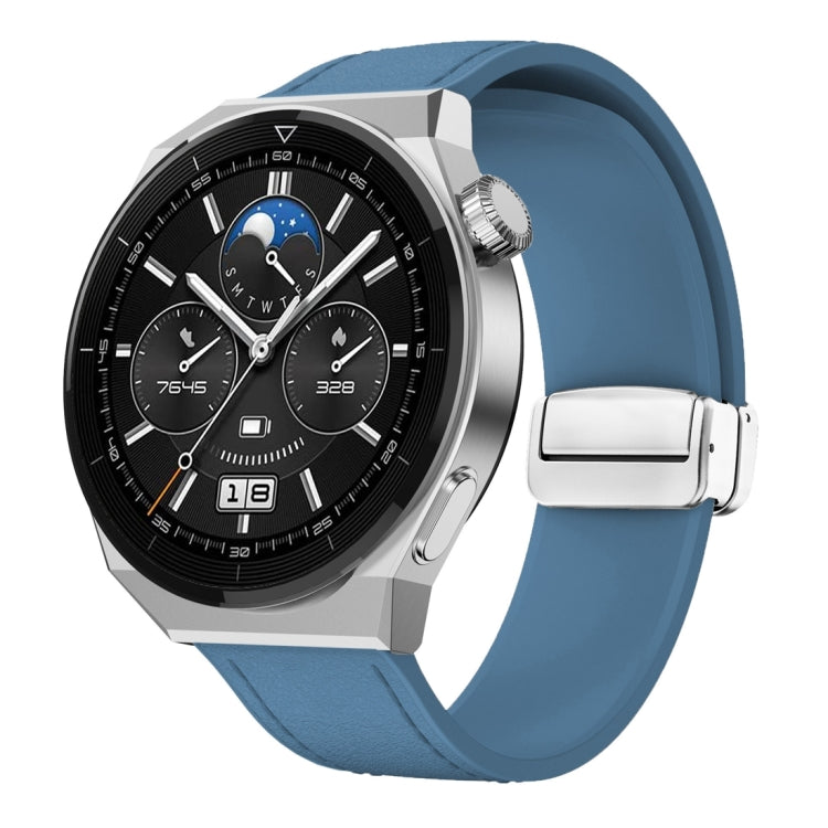 22mm Magnetic Silver Buckle Silicone Leather Watch Band(Blue) - free shipping - PMC TechLife - Order now!