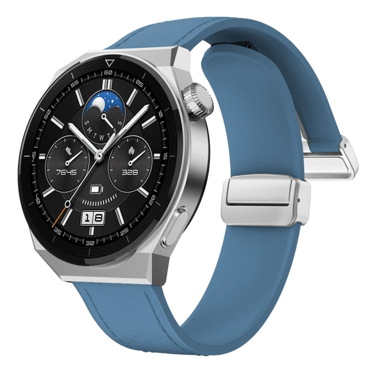 22mm Magnetic Silver Buckle Silicone Leather Watch Band(Blue) - free shipping - PMC TechLife - Order now!