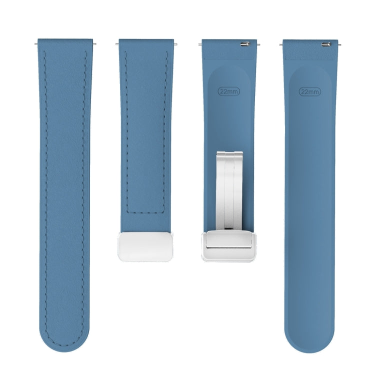 22mm Magnetic Silver Buckle Silicone Leather Watch Band(Blue) - free shipping - PMC TechLife - Order now!