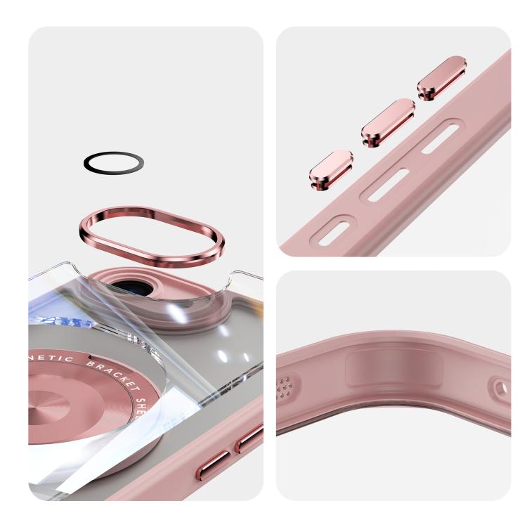 For iPhone 16e 360 Holder Magsafe Acrylic Hybrid TPU Phone Case(Pink) - iPhone 16e Cases by PMC TechLife | Online Shopping South Africa | PMC TechLife | Buy Now Pay Later Mobicred