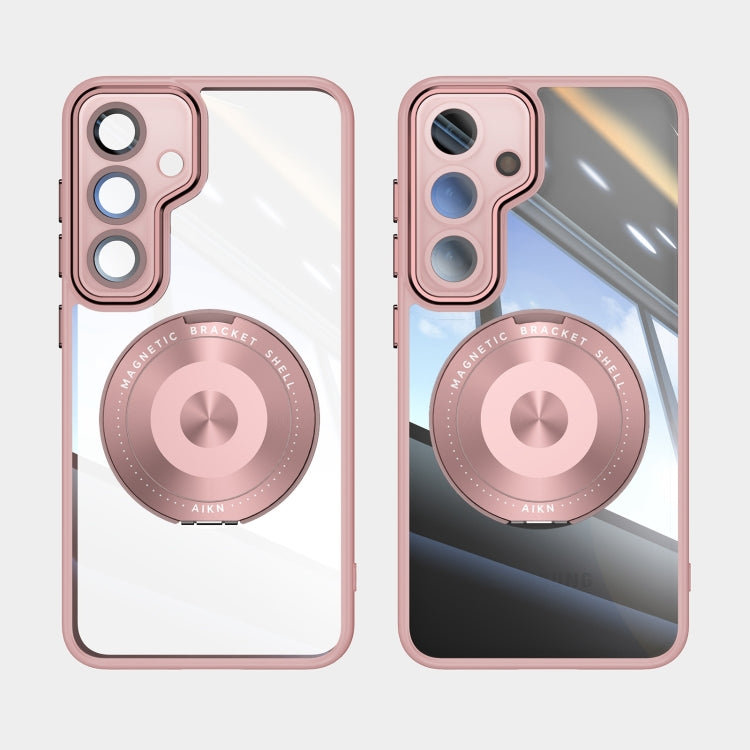 For Samsung Galaxy S25 5G 360 Holder MagSafe Acrylic Hybrid TPU Phone Case(Pink) - Galaxy S25 5G Cases by PMC Jewellery | Online Shopping South Africa | PMC Jewellery | Buy Now Pay Later Mobicred