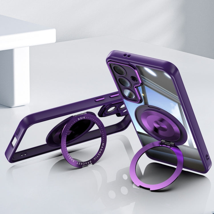 For Samsung Galaxy S25 5G 360 Holder MagSafe Acrylic Hybrid TPU Phone Case(Purple) - Galaxy S25 5G Cases by PMC TechLife | Online Shopping South Africa | PMC TechLife | Buy Now Pay Later Mobicred