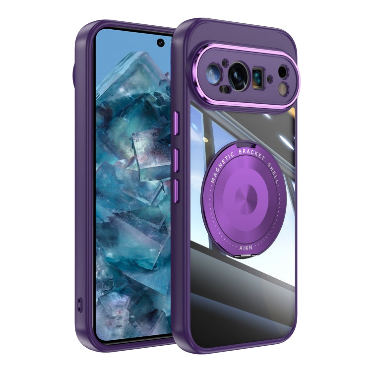 For Google Pixel 9 / 9 Pro 360 Holder Magsafe Acrylic Hybrid TPU Phone Case(Purple) - Google Cases by PMC TechLife | Online Shopping South Africa | PMC TechLife | Buy Now Pay Later Mobicred