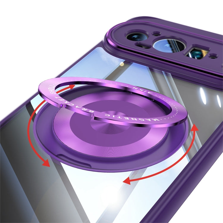 For Google Pixel 9 / 9 Pro 360 Holder Magsafe Acrylic Hybrid TPU Phone Case(Purple) - Google Cases by PMC TechLife | Online Shopping South Africa | PMC TechLife | Buy Now Pay Later Mobicred