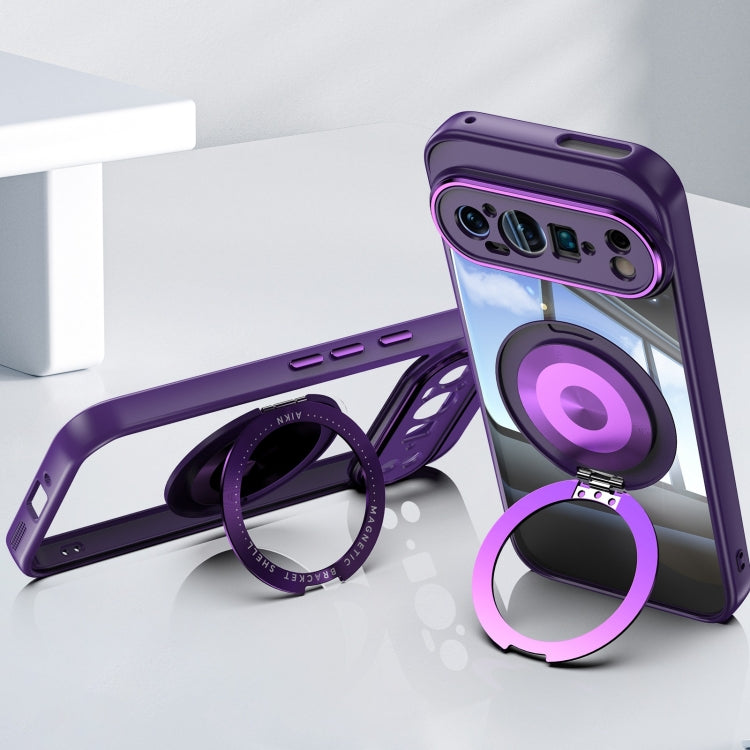 For Google Pixel 9 / 9 Pro 360 Holder Magsafe Acrylic Hybrid TPU Phone Case(Purple) - Google Cases by PMC TechLife | Online Shopping South Africa | PMC TechLife | Buy Now Pay Later Mobicred