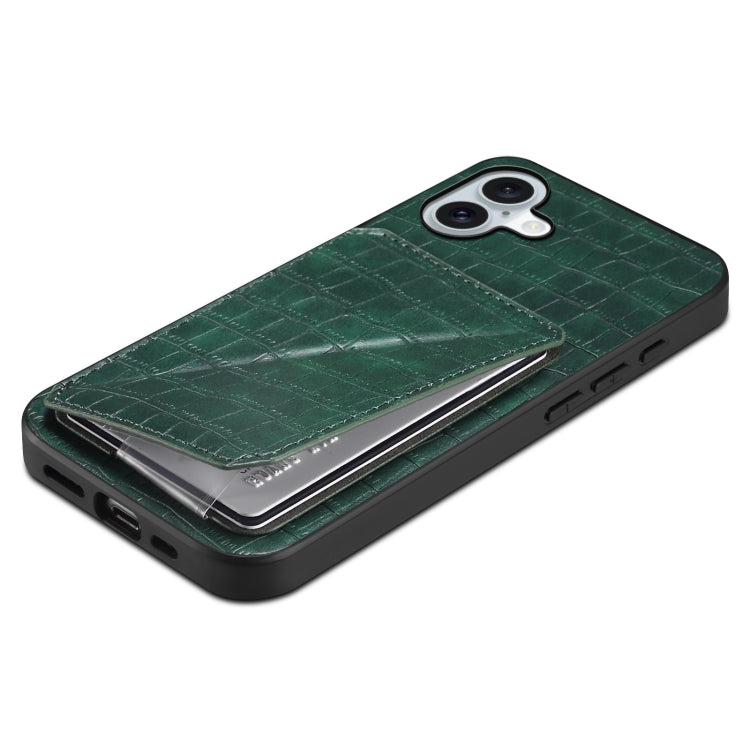 For iPhone 16 Imitation Crocodile Leather Back Phone Case with Holder(Green) - iPhone 16 Cases by PMC TechLife | Online Shopping South Africa | PMC TechLife | Buy Now Pay Later Mobicred