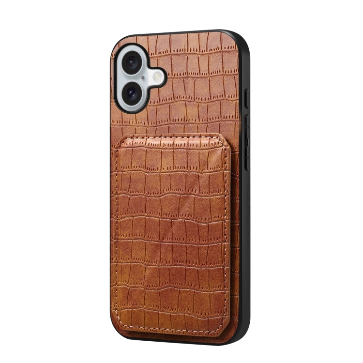 For iPhone 16 Imitation Crocodile Leather Back Phone Case with Holder(Brown) - iPhone 16 Cases by PMC TechLife | Online Shopping South Africa | PMC TechLife | Buy Now Pay Later Mobicred