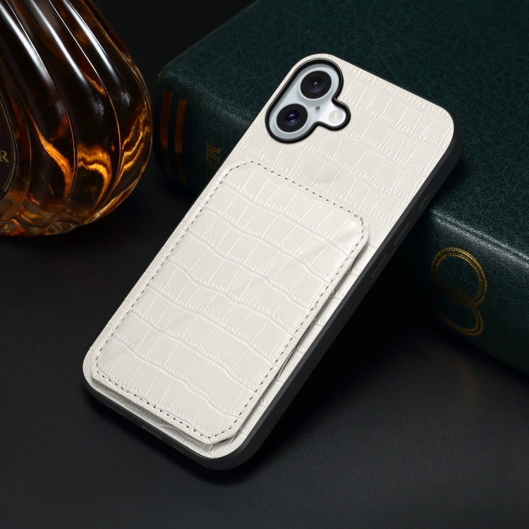 For iPhone 16 Imitation Crocodile Leather Back Phone Case with Holder(White) - iPhone 16 Cases by PMC TechLife | Online Shopping South Africa | PMC TechLife | Buy Now Pay Later Mobicred