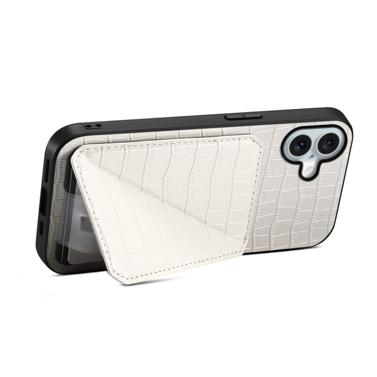 For iPhone 16 Imitation Crocodile Leather Back Phone Case with Holder(White) - iPhone 16 Cases by PMC TechLife | Online Shopping South Africa | PMC TechLife | Buy Now Pay Later Mobicred