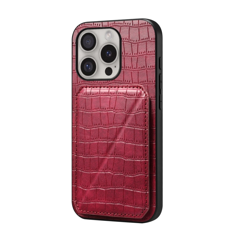 For iPhone 16 Pro Imitation Crocodile Leather Back Phone Case with Holder(Rose Red) - iPhone 16 Pro Cases by PMC TechLife | Online Shopping South Africa | PMC TechLife | Buy Now Pay Later Mobicred