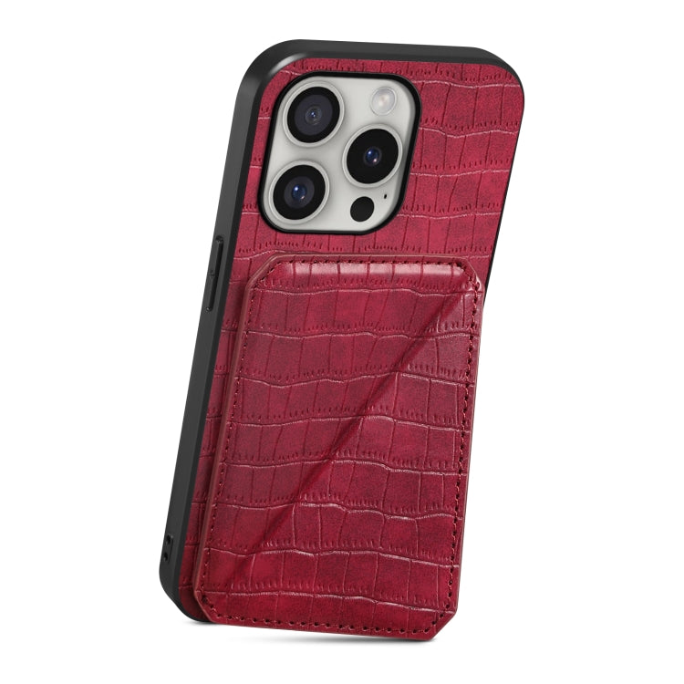 For iPhone 16 Pro Imitation Crocodile Leather Back Phone Case with Holder(Rose Red) - iPhone 16 Pro Cases by PMC TechLife | Online Shopping South Africa | PMC TechLife | Buy Now Pay Later Mobicred