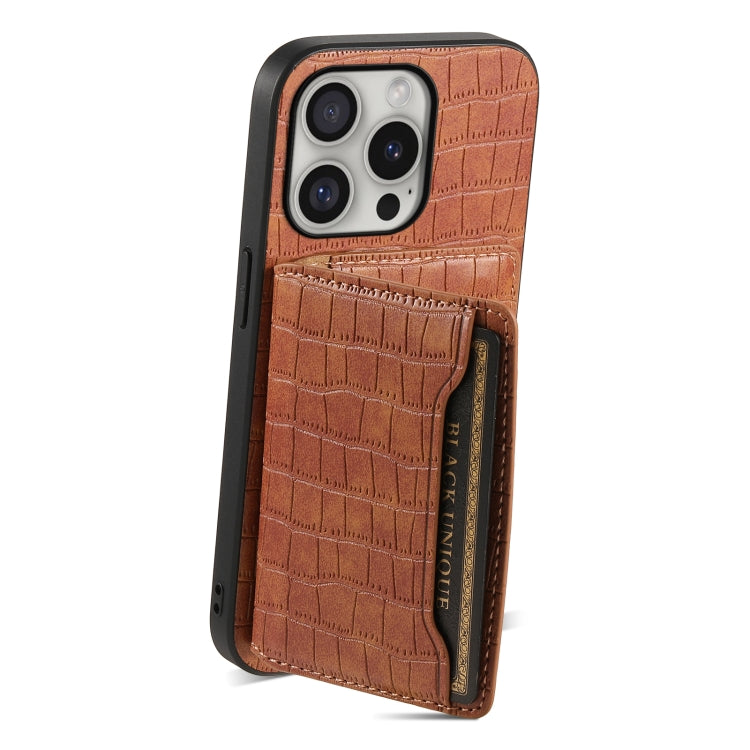 For iPhone 16 Pro Max Crocodile Texture Card Bag Design Full Coverage Phone Case(Brown) - iPhone 16 Pro Max Cases by PMC TechLife | Online Shopping South Africa | PMC TechLife | Buy Now Pay Later Mobicred