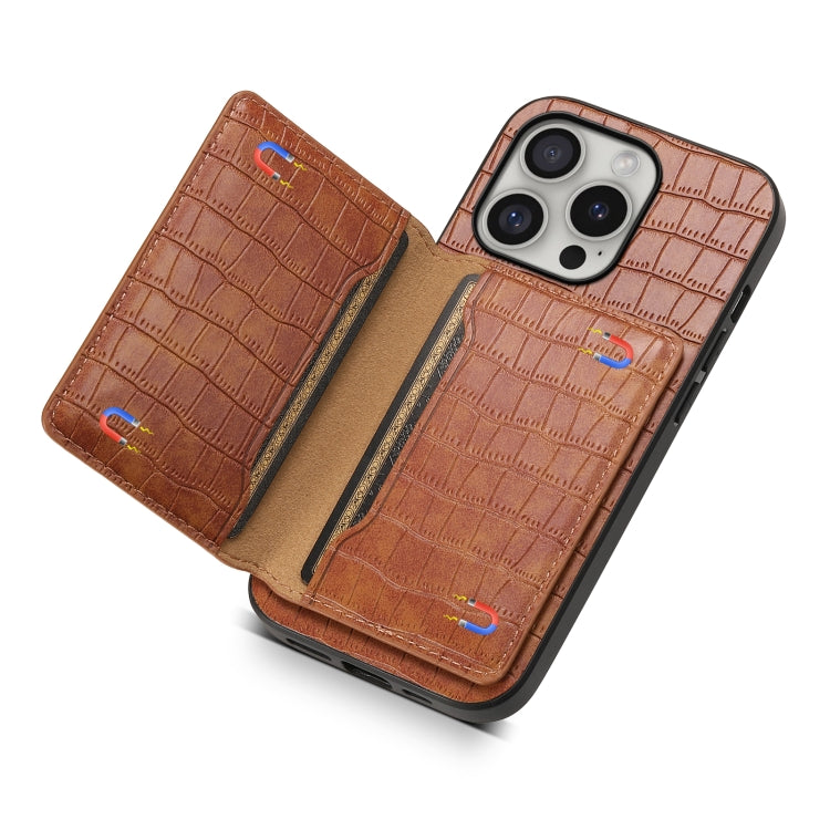 For iPhone 16 Pro Max Crocodile Texture Card Bag Design Full Coverage Phone Case(Brown) - iPhone 16 Pro Max Cases by PMC TechLife | Online Shopping South Africa | PMC TechLife | Buy Now Pay Later Mobicred