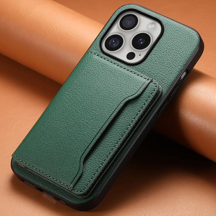 For iPhone 16 Pro Calf Texture Card Bag Design Full Coverage Phone Case(Green) - iPhone 16 Pro Cases by PMC TechLife | Online Shopping South Africa | PMC TechLife | Buy Now Pay Later Mobicred