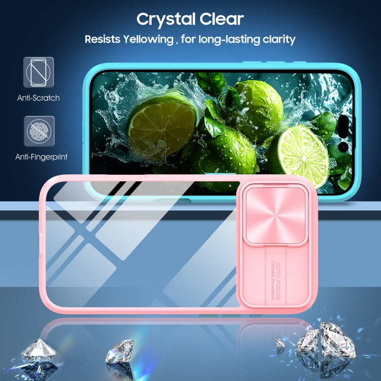 For iPhone 16 Sliding Camshield Acrylic Hybrid TPU Phone Case(Pink Cyan) - iPhone 16 Cases by PMC TechLife | Online Shopping South Africa | PMC TechLife | Buy Now Pay Later Mobicred