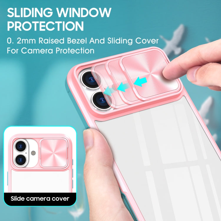For iPhone 16 Sliding Camshield Acrylic Hybrid TPU Phone Case(Pink Cyan) - iPhone 16 Cases by PMC TechLife | Online Shopping South Africa | PMC TechLife | Buy Now Pay Later Mobicred
