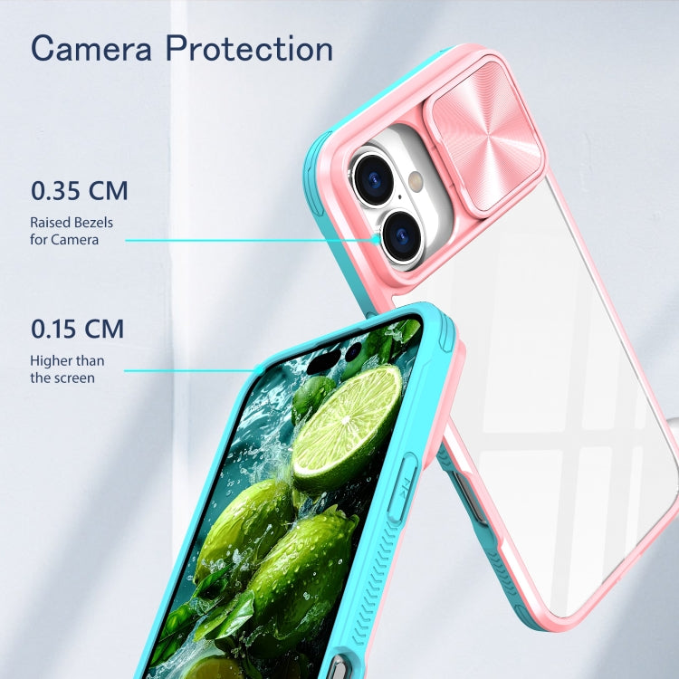 For iPhone 16 Sliding Camshield Acrylic Hybrid TPU Phone Case(Pink Cyan) - iPhone 16 Cases by PMC TechLife | Online Shopping South Africa | PMC TechLife | Buy Now Pay Later Mobicred