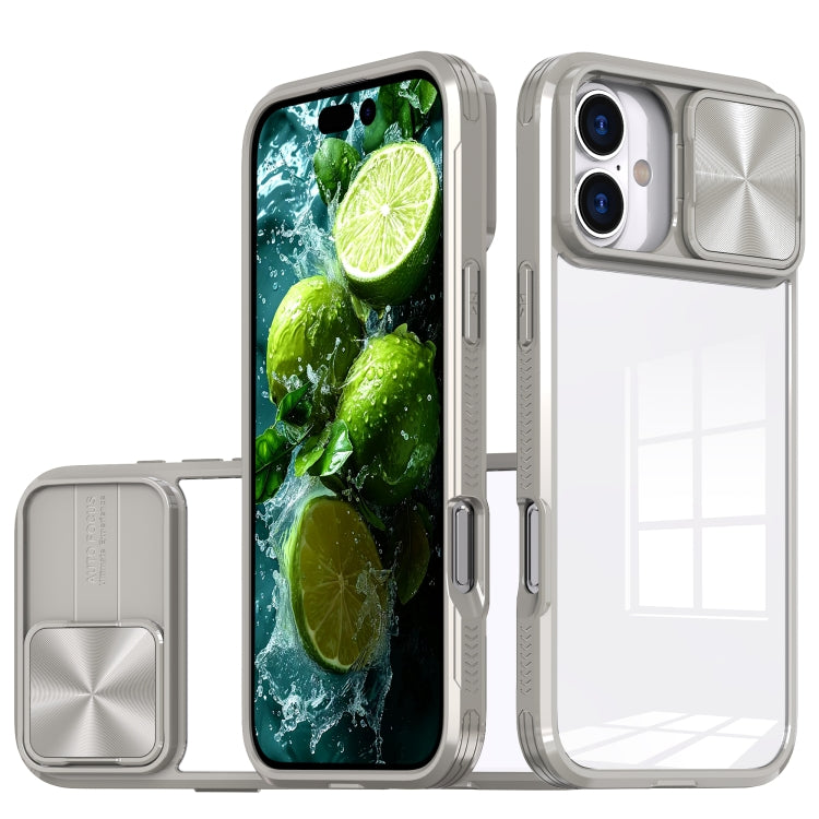 For iPhone 16 Sliding Camshield Acrylic Hybrid TPU Phone Case(Grey) - More iPhone Cases by PMC TechLife | Online Shopping South Africa | PMC TechLife | Buy Now Pay Later Mobicred