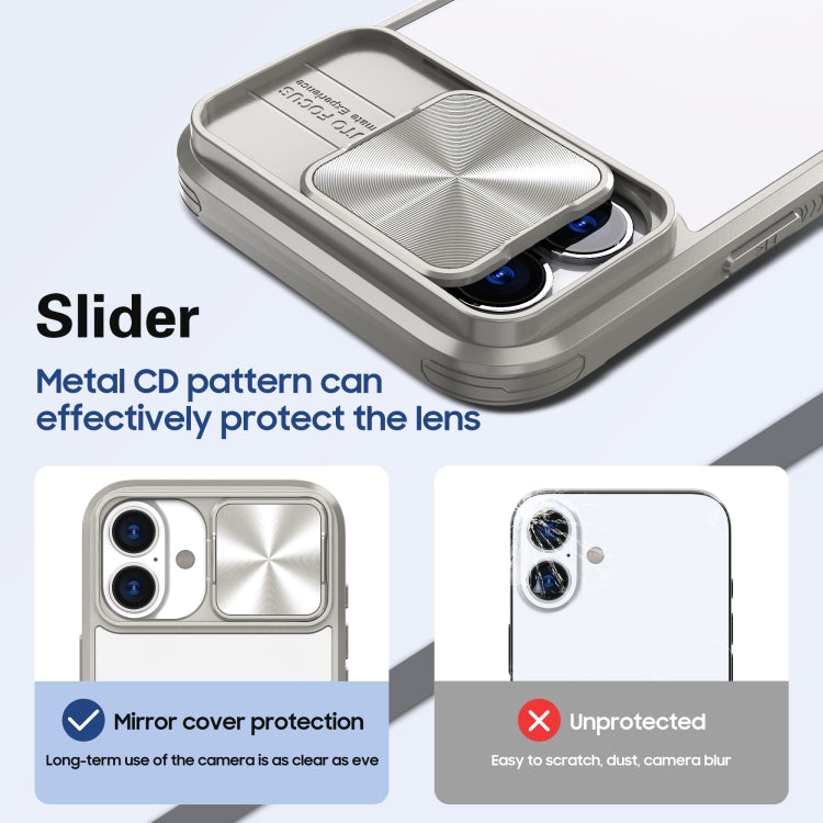 For iPhone 16 Sliding Camshield Acrylic Hybrid TPU Phone Case(Grey) - More iPhone Cases by PMC TechLife | Online Shopping South Africa | PMC TechLife | Buy Now Pay Later Mobicred
