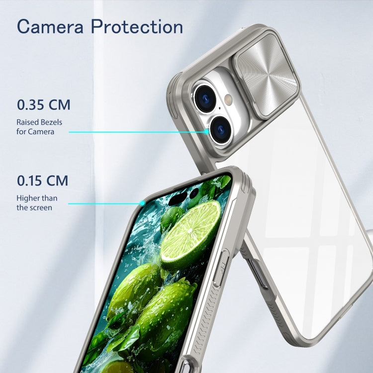For iPhone 16 Sliding Camshield Acrylic Hybrid TPU Phone Case(Grey) - More iPhone Cases by PMC TechLife | Online Shopping South Africa | PMC TechLife | Buy Now Pay Later Mobicred