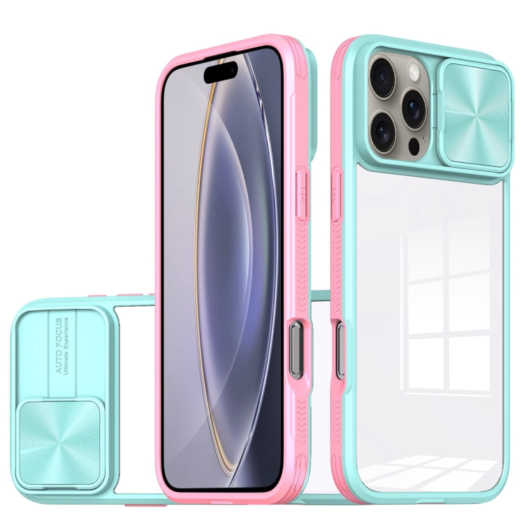 For iPhone 16 Pro Sliding Camshield Acrylic Hybrid TPU Phone Case(Blue Pink) - iPhone 16 Pro Cases by PMC TechLife | Online Shopping South Africa | PMC TechLife | Buy Now Pay Later Mobicred