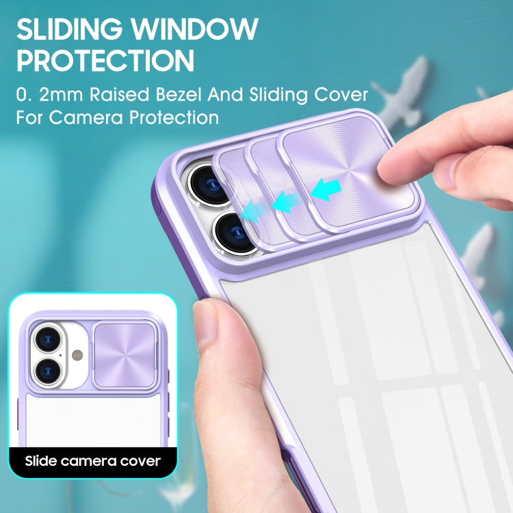 For iPhone 16 Pro Sliding Camshield Acrylic Hybrid TPU Phone Case(Purple) - free shipping - PMC TechLife - Order now!