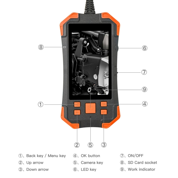 T20 4.3 inch IPS Screen 8mm Single Camera IP67 Waterproof Hard Cable Digital Endoscope, Length:10m(Black Orange) -  by PMC TechLife | Online Shopping South Africa | PMC TechLife | Buy Now Pay Later Mobicred