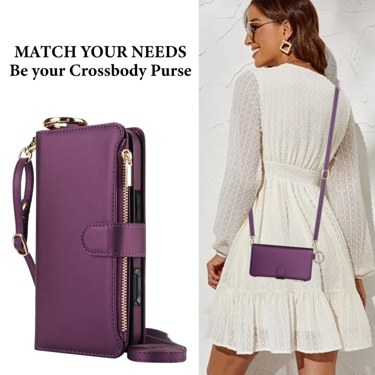 For iPhone 16 Plus Crossbody Ring Multifunctional Wallet Leather Phone Case(Dark Purple) - free shipping - PMC Jewellery - Order now!