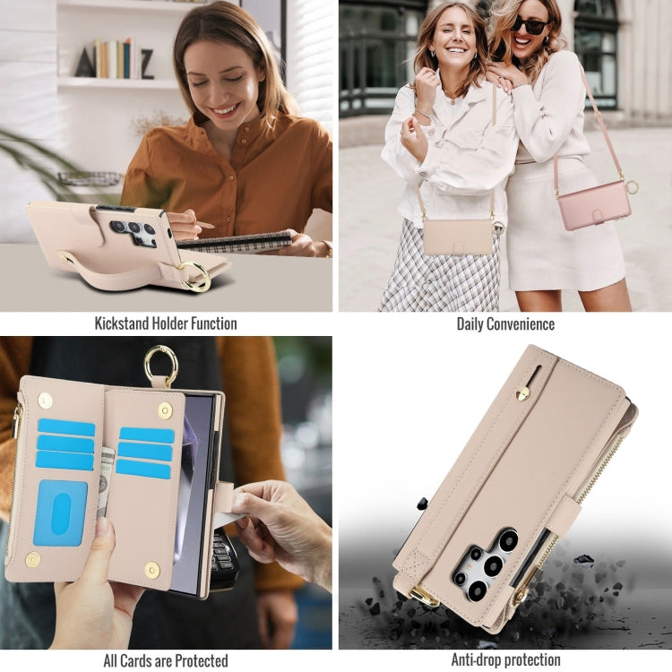 For Samsung Galaxy S24 Ultra 5G Crossbody Ring Multifunctional Wallet Leather Phone Case(White) - free shipping - PMC Jewellery - Order now!