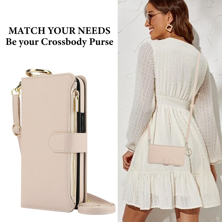 For Samsung Galaxy S24 Ultra 5G Crossbody Ring Multifunctional Wallet Leather Phone Case(White) - free shipping - PMC Jewellery - Order now!