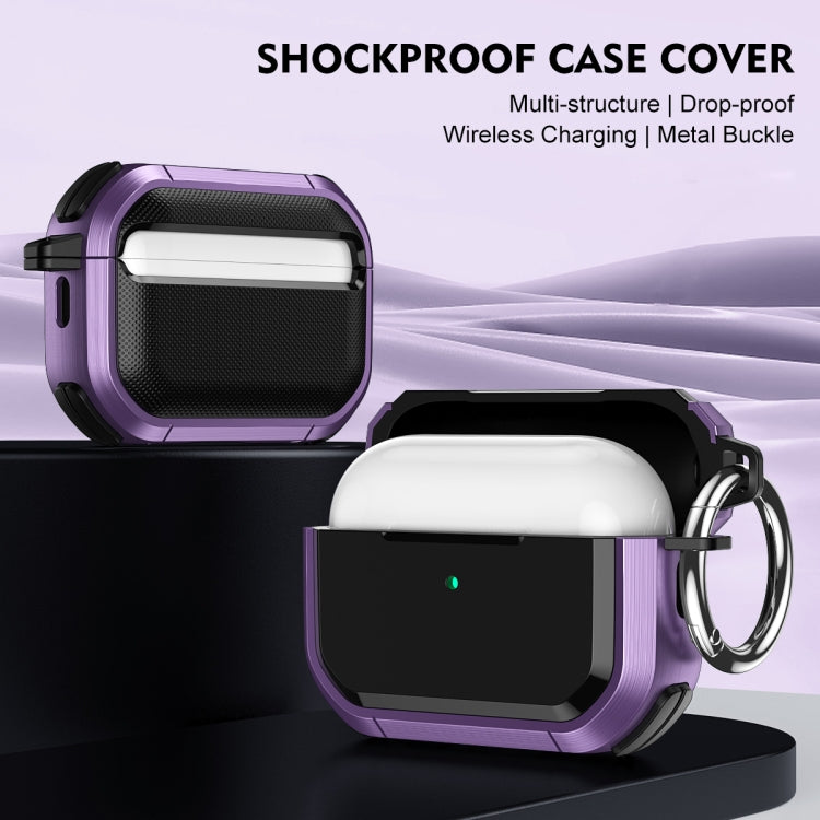 For AirPods Pro / Pro 2 Armor TPU + PC Earbuds Box Protective Case with Metal Buckle(Violet) - For AirPods Pro 2 by PMC Jewellery | Online Shopping South Africa | PMC Jewellery | Buy Now Pay Later Mobicred