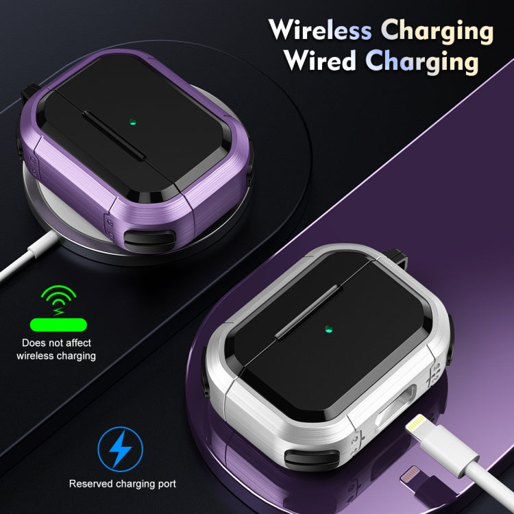 For AirPods Pro / Pro 2 Armor TPU + PC Earbuds Box Protective Case with Metal Buckle(Violet) - For AirPods Pro 2 by PMC Jewellery | Online Shopping South Africa | PMC Jewellery | Buy Now Pay Later Mobicred