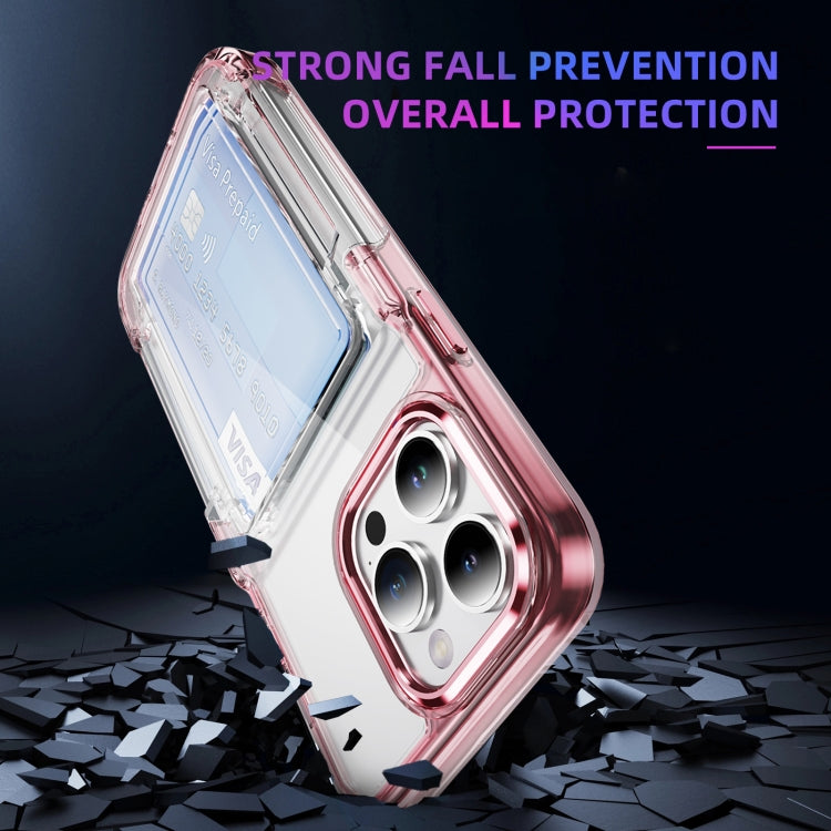 For iPhone 16 Card Holder Acrylic Hybrid TPU Phone Case(Transparent Pink) - iPhone 16 Cases by PMC TechLife | Online Shopping South Africa | PMC TechLife | Buy Now Pay Later Mobicred