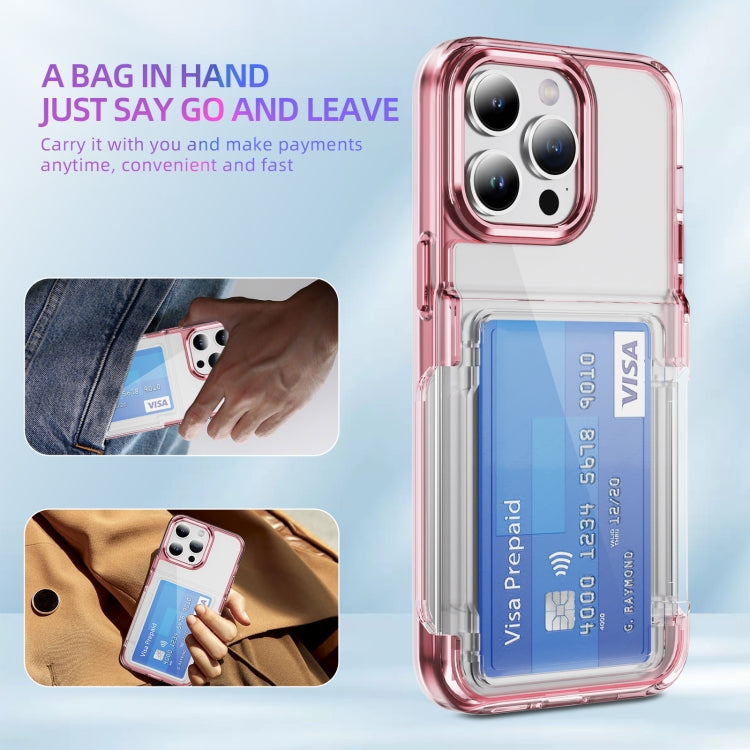 For iPhone 16 Card Holder Acrylic Hybrid TPU Phone Case(Transparent Pink) - iPhone 16 Cases by PMC TechLife | Online Shopping South Africa | PMC TechLife | Buy Now Pay Later Mobicred
