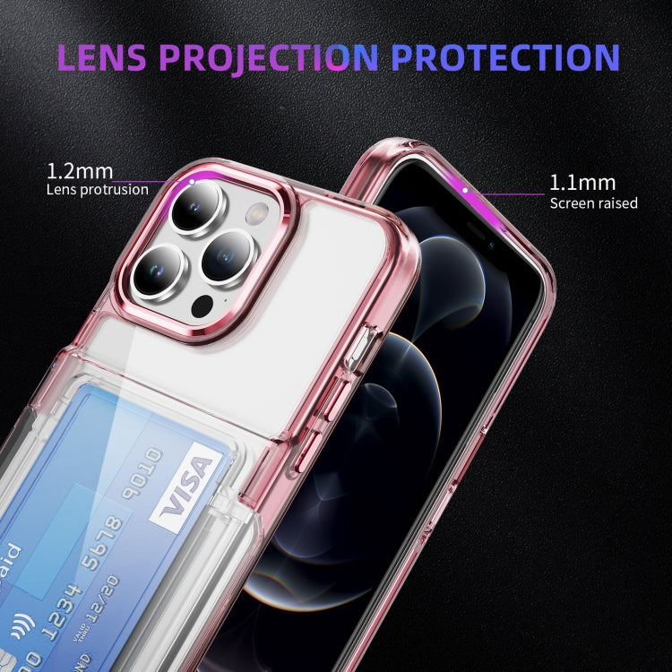 For iPhone 16 Card Holder Acrylic Hybrid TPU Phone Case(Transparent Pink) - iPhone 16 Cases by PMC TechLife | Online Shopping South Africa | PMC TechLife | Buy Now Pay Later Mobicred