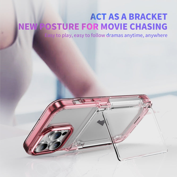 For iPhone 16 Card Holder Acrylic Hybrid TPU Phone Case(Transparent Pink) - iPhone 16 Cases by PMC TechLife | Online Shopping South Africa | PMC TechLife | Buy Now Pay Later Mobicred